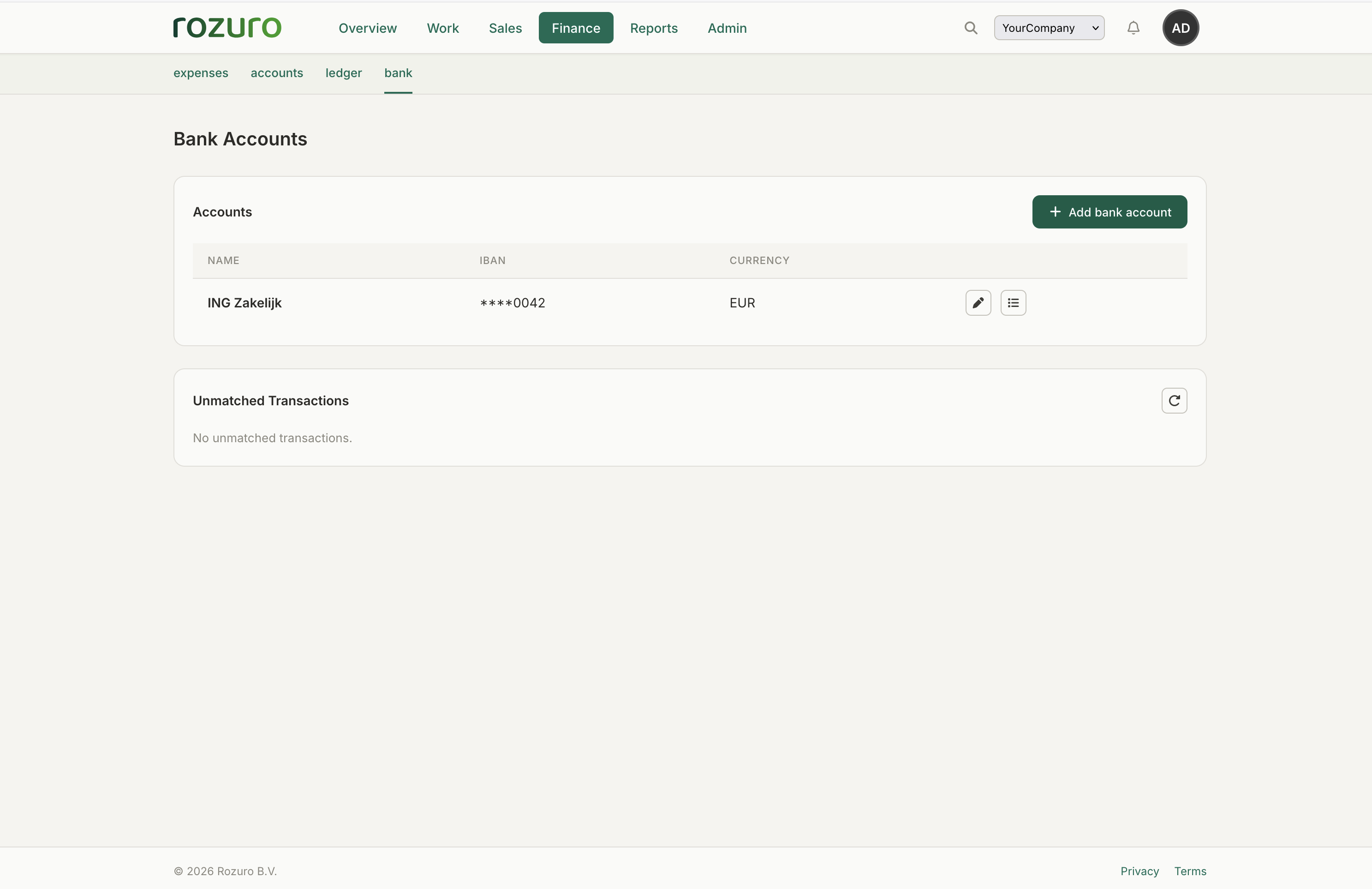 Rozuro bank accounts and reconciliation with auto-matched payments